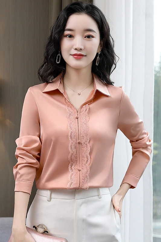 

Chikichi 2021 Spring New Silk Shirt Women Long-sleeved Satin Top Temperament Professional Women's Clothing Ladies Tops