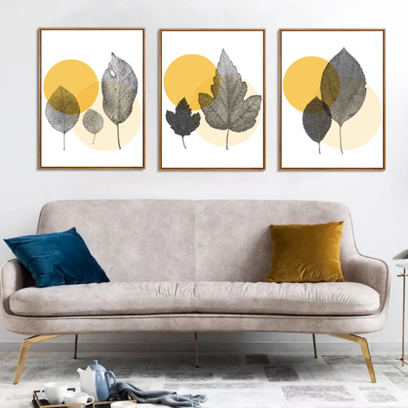 

Nordic Small Fresh Yellow Leaf Poster Abstract Plant Living Room Dining Room Home Decoration Frameless Printing Hanging Painting