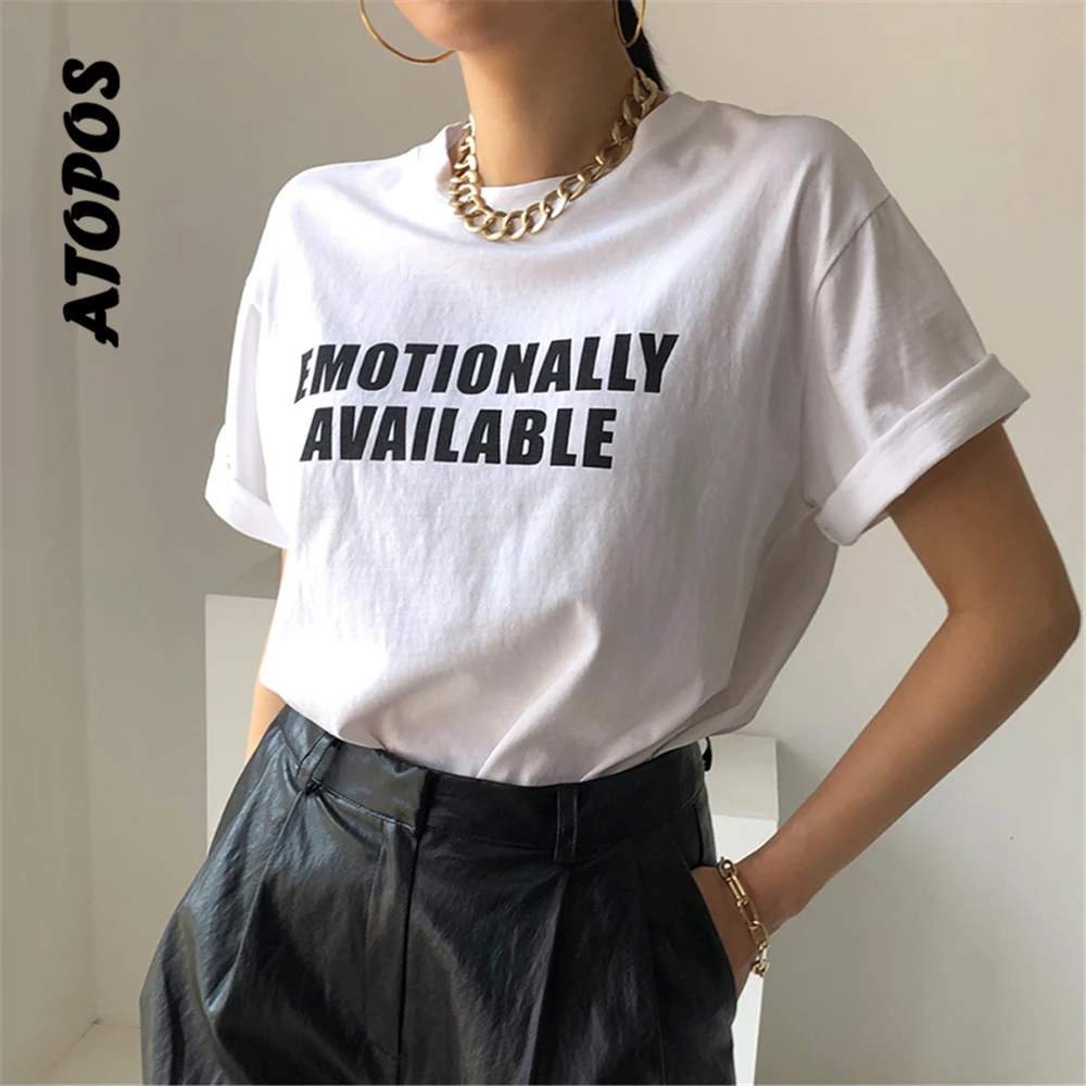 

Atopos Summer Women Letter T Shirts Fashion Casual Short Sleeve Tees Basic Printed Pullover Female Tops Woman Clothing 2022