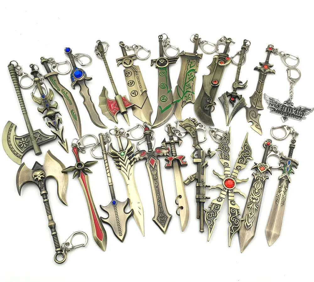 22pcs/lot Key Holder for Boy Christmas Gifts Mix Designs Game Jewelry League Hero Weapon Anime Keychain Tryndamere Rings | Украшения и