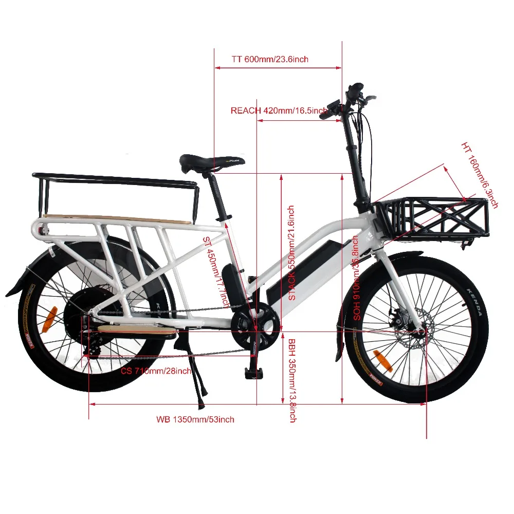 Груза падения США/CA 24 дюймов 48V750W грузовой Ebike с задним двигателем ступицы и 500C красочный дисплей для семьи или UberEats