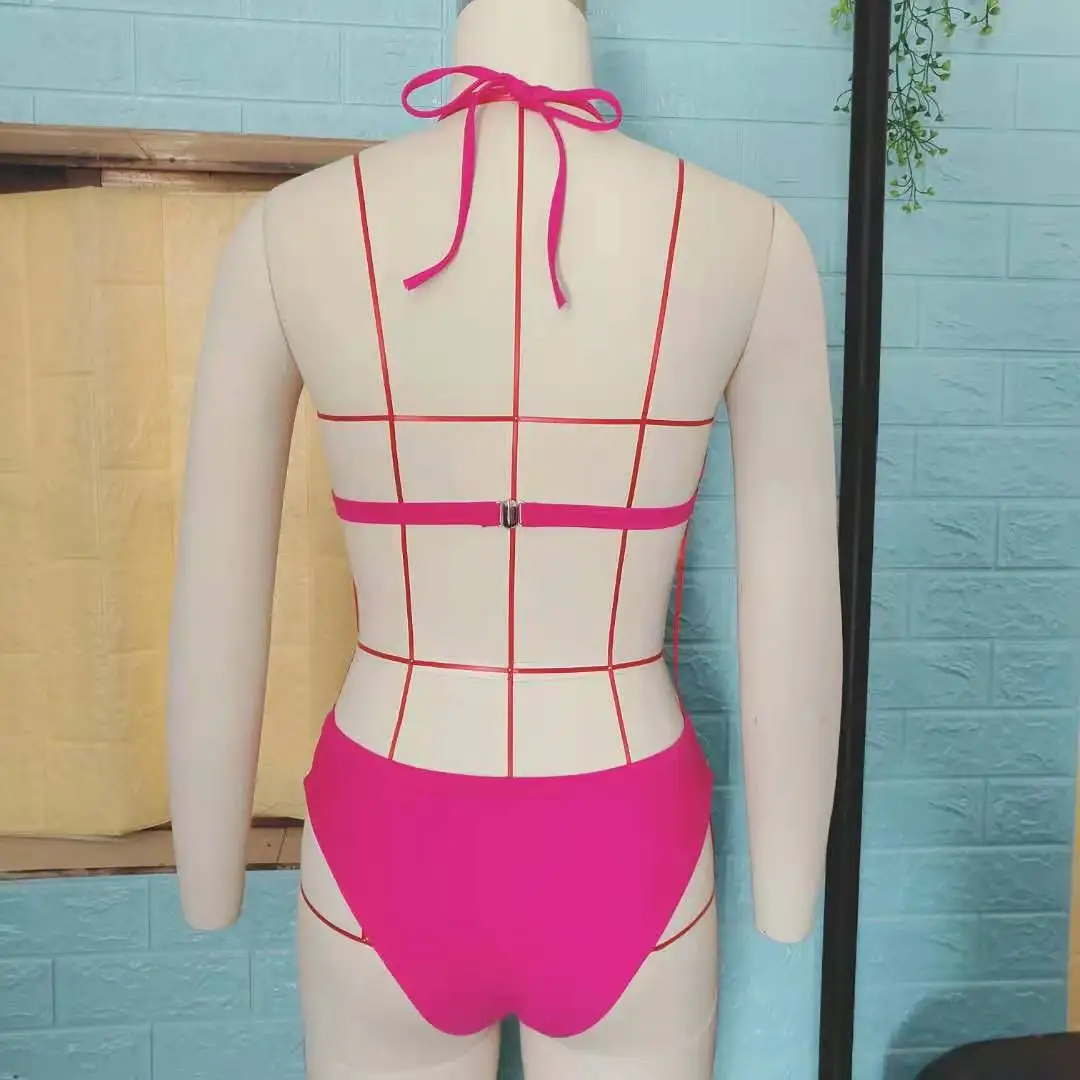 

Sexy Cross Two- Piece Girls Swimsuit Women's Swimwear 2021 Female Solid Low Waist Pink Bikinis Brazilian Bikini Beachwear