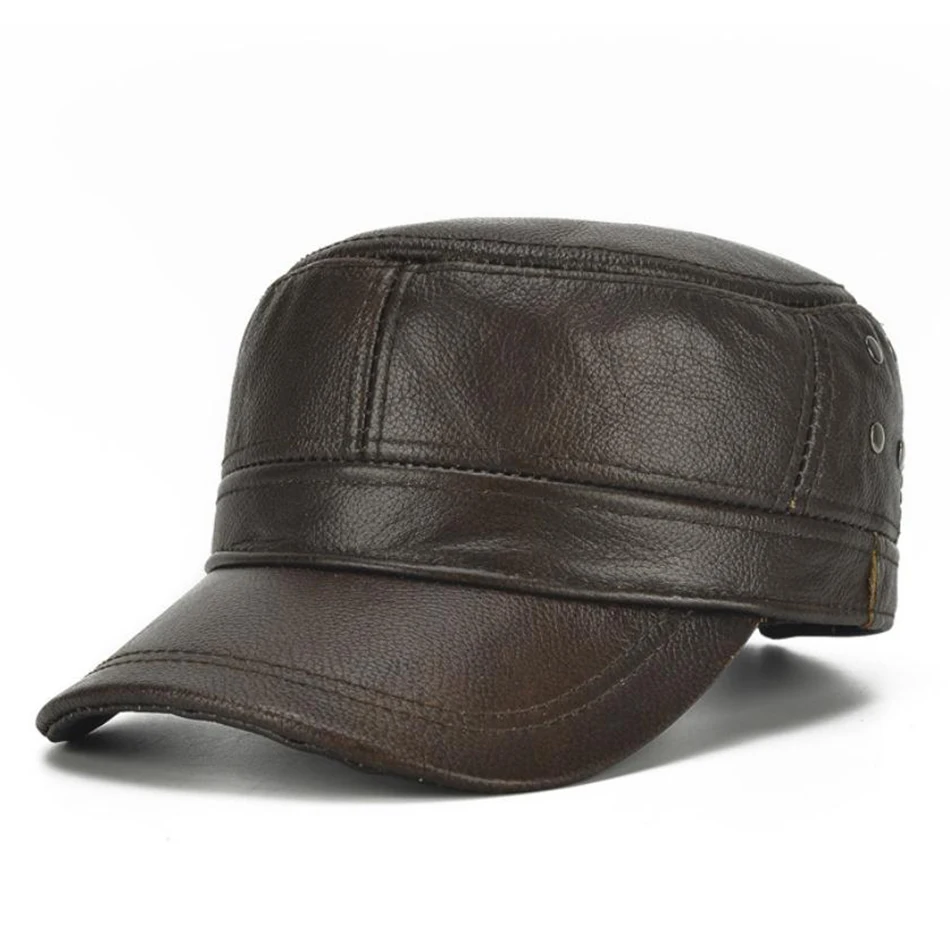 brown cap BUTTERMERE Мужская кепка Военная кожа Коричневая Шляпа капитана ВМФ из натуральной воловьей кожи Регулируемая армейская Кепка s мужские зимние шляпы скрипача - Цвет: brown cap
