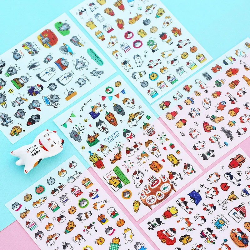 6 шт./лот милые Kawaii наклейки для домашних животных мультяшный Кот липкая бумага