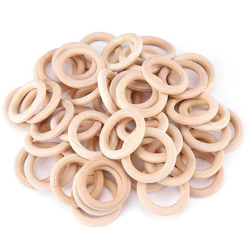 

50Pcs Wood Rings ,Unfinished Wood Circles for Macrame Napkin Teething Toys Pendant Connectors Jewelry Making