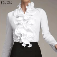 s zanzea ladies chic tunic tops spring office ruffles shirts women long sleeve elegant work flounce blouse female blusas