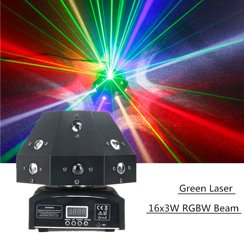 

Миниатюрный светодиодный луч 16x3 Вт RGBW 2 шт./лот + зеленый лазерный свет DMX512 со звуковым управлением, светодиодные сценические светильники с подвижной головкой в виде грибов для бара