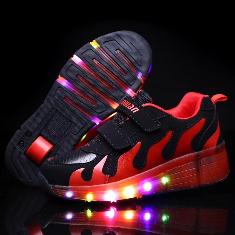 Pink Gold Children Glowing Sneakers Kids Roller Skate Shoes Led Light up Girls Boys with Wheels 2020 | Детская одежда и обувь