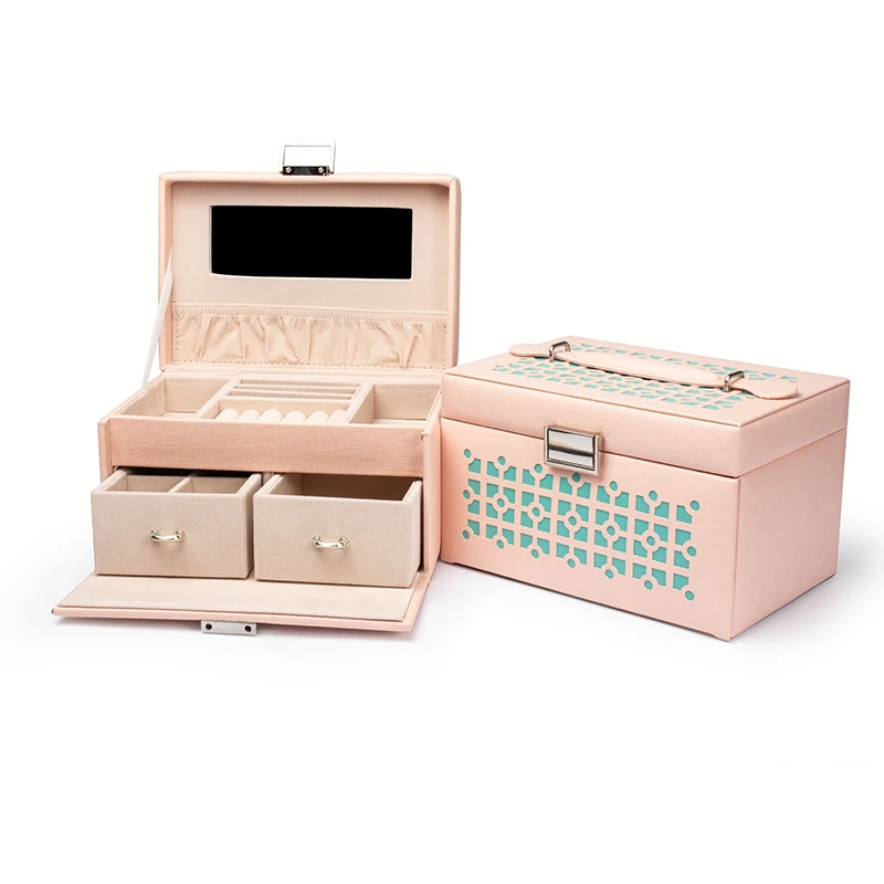 Mini stud earrings ring Jewelry Box with logo Pu Leather With Zipper White Travel Portable caja de joyas | Украшения и аксессуары