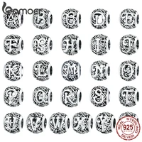 bamoer 925 sterling silver letter retro charms openwork alphabet round beads fit for charm bracelet scc1444