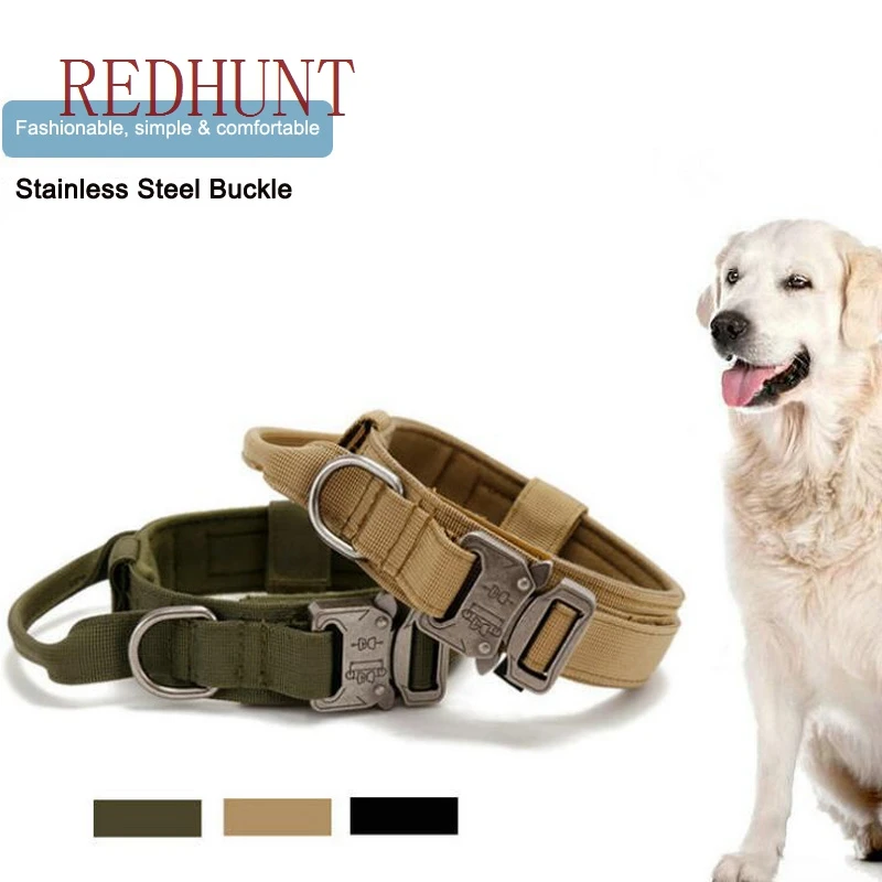 

Military Nylon Dog Collar Tactical Adjustable Pet Collar Metal Buckle Handle for Training Running Dog Accessories