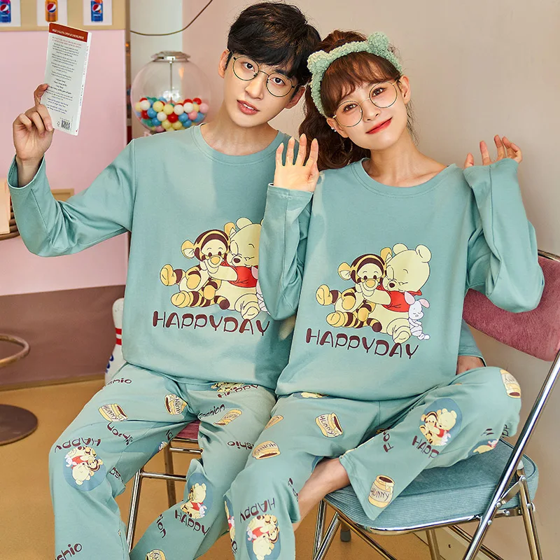 Новые осенне-зимние хлопковые Пижамные комплекты для пар с длинным рукавом в