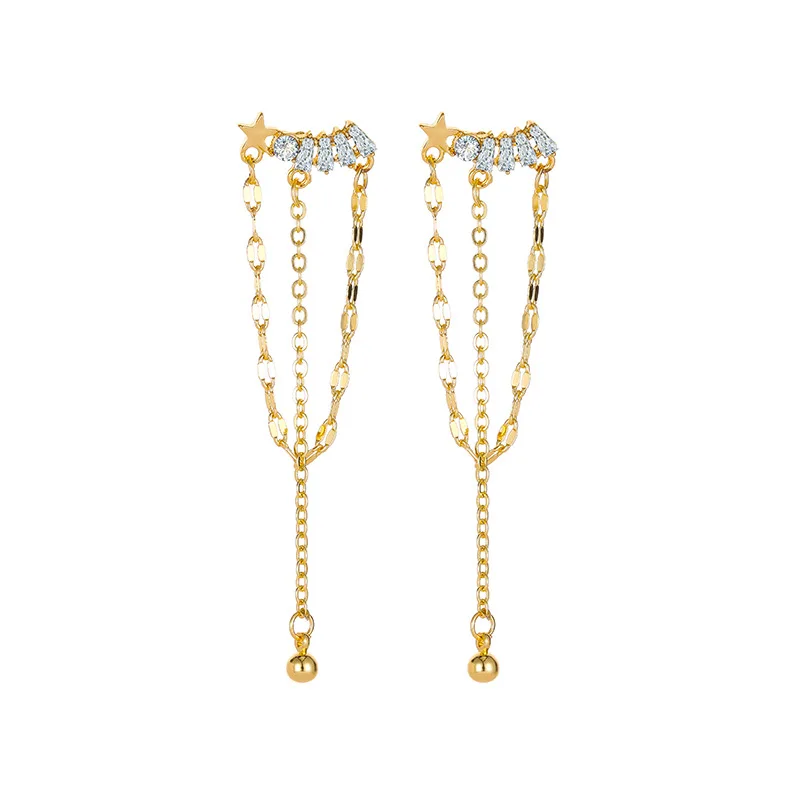 

New Design Fashion Pentagram Tassel Drop Earrings Shinny Crystal Long Dangle Earrings For Women Girls Gift