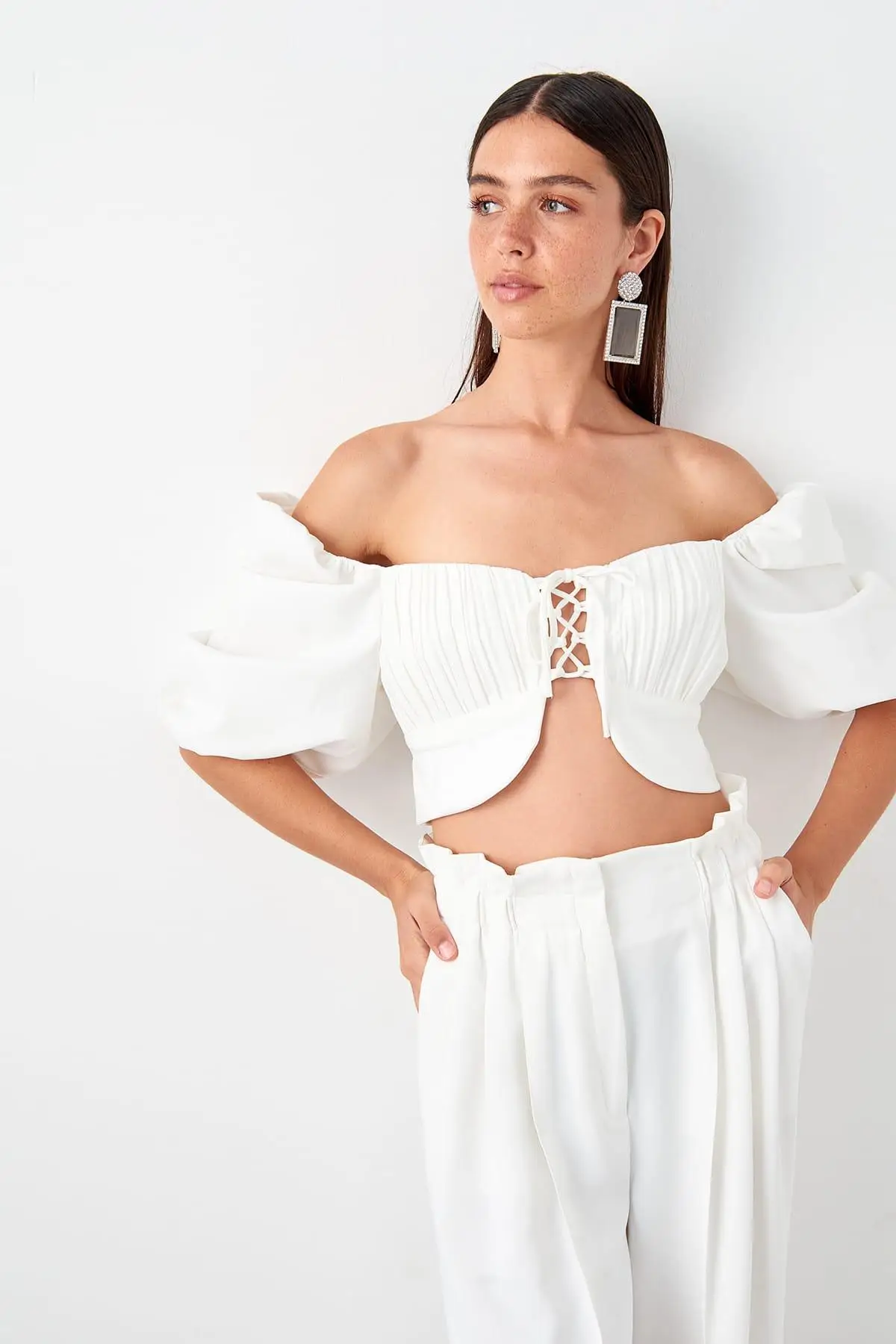 Trendyol белый арбуз рукав деталь Bluz TPRSS19BB0567| |
