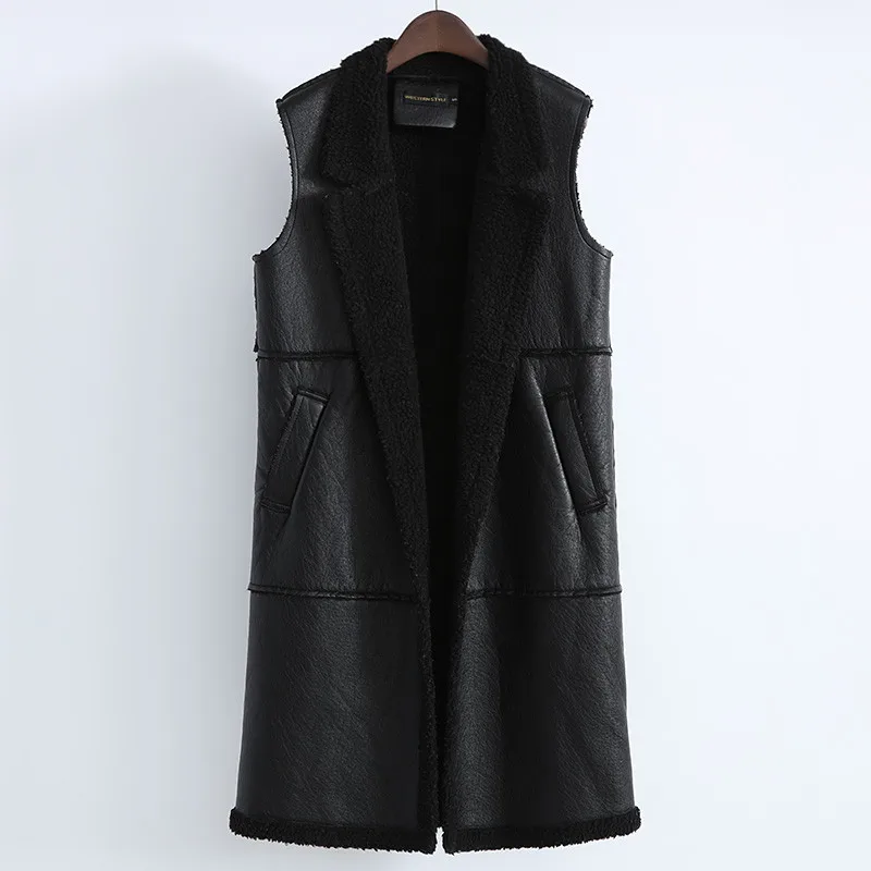 Осенне-зимний женский жилет из искусственной кожи теплые плотные бархатные