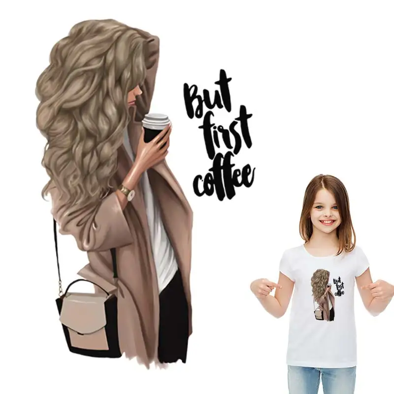 Но первый кофе патч для одежды женщины моющиеся теплопередачи деко значки Новый