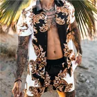 Мужской Гавайский костюм, повседневный костюм из двух предметов, рубашка на пуговицах с коротким рукавом и принтом и пляжные шорты, лето 2021