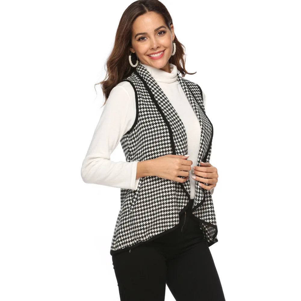 

Fashion Women Vest Office Lady Pocket Sleeveless Coat Chalecos Para Muj Plaid Chaleco Mujer Outwear Casual Brand Colete Feminino