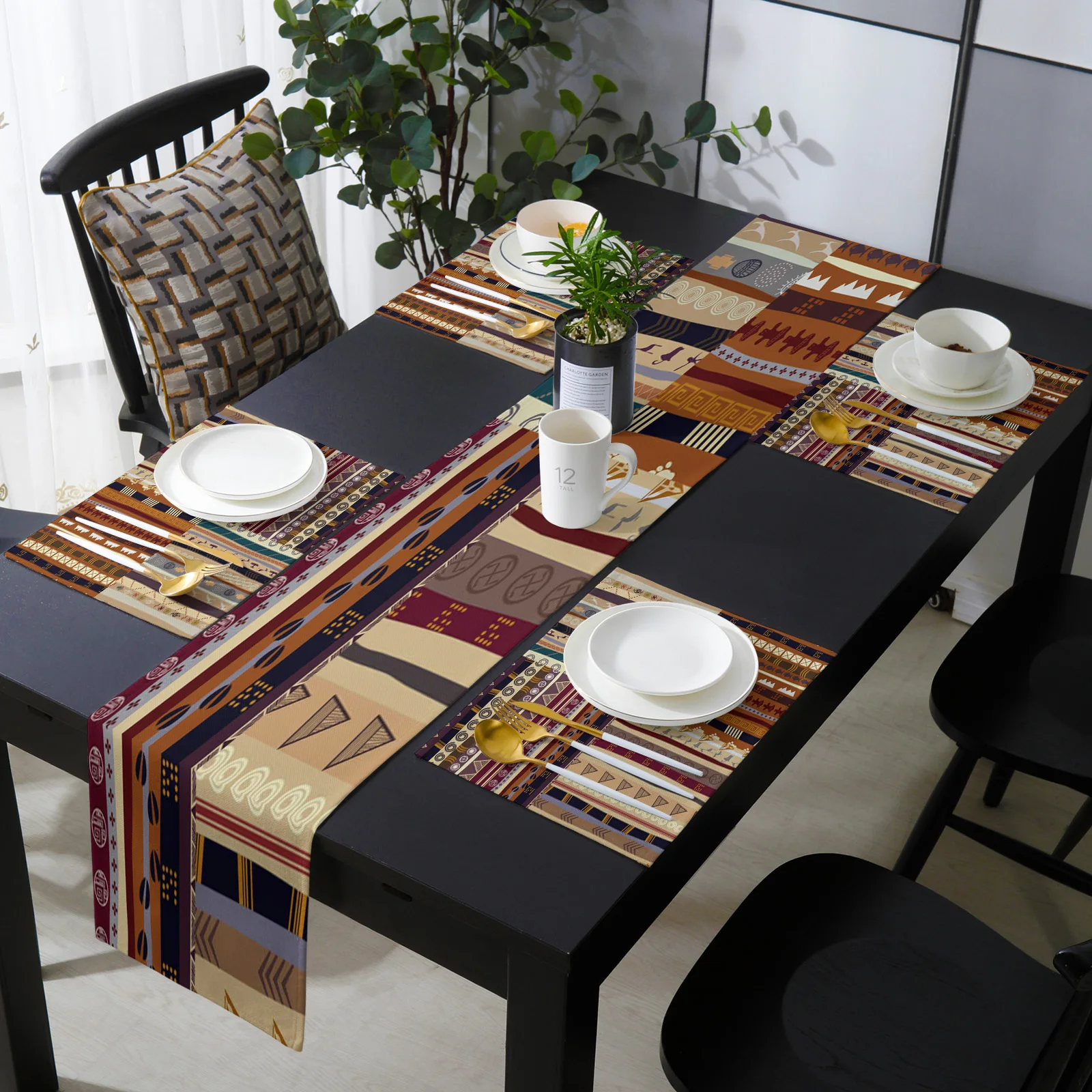 

Geometric Brown Texture Pattern Table Runner and Placemat Set Wedding Table Decor Table Runner Christmas Decor Tablecloth