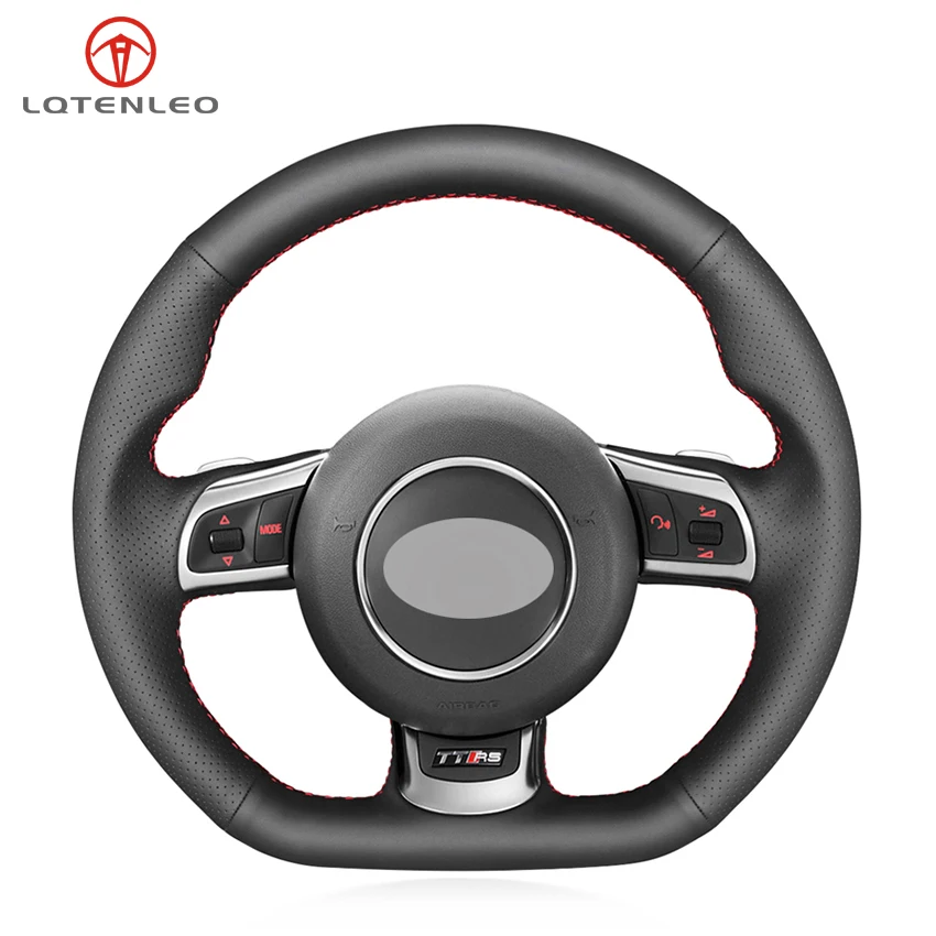 

LQTENLEO Black Genuine Leather Car Steering Wheel Cover For Audi TTRS 2009-2014 R8 2010-2015 RS3 (8P) 2011-2014 RS6 2008-2010