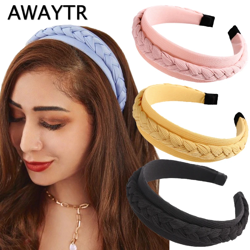 

AWAYTRNew Fashion Braided Headband for Women Solid Color Wide Handmade Hairband Bezel Girls Hair Hoop Female Hair Accessories