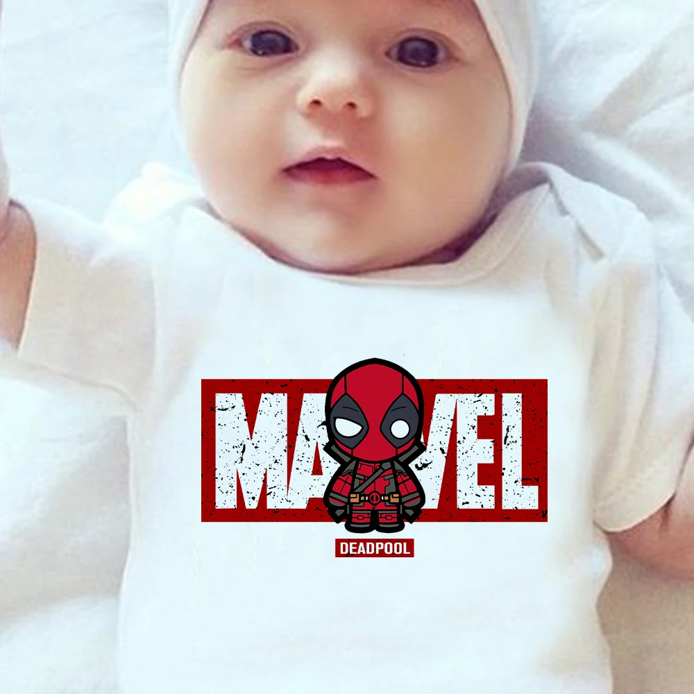 

Marvel The Avengers Deadpool Print Toddler Clothes Harajuku Newborn Romper Infant Jumpsuit 0-24M Baby Bodysuits