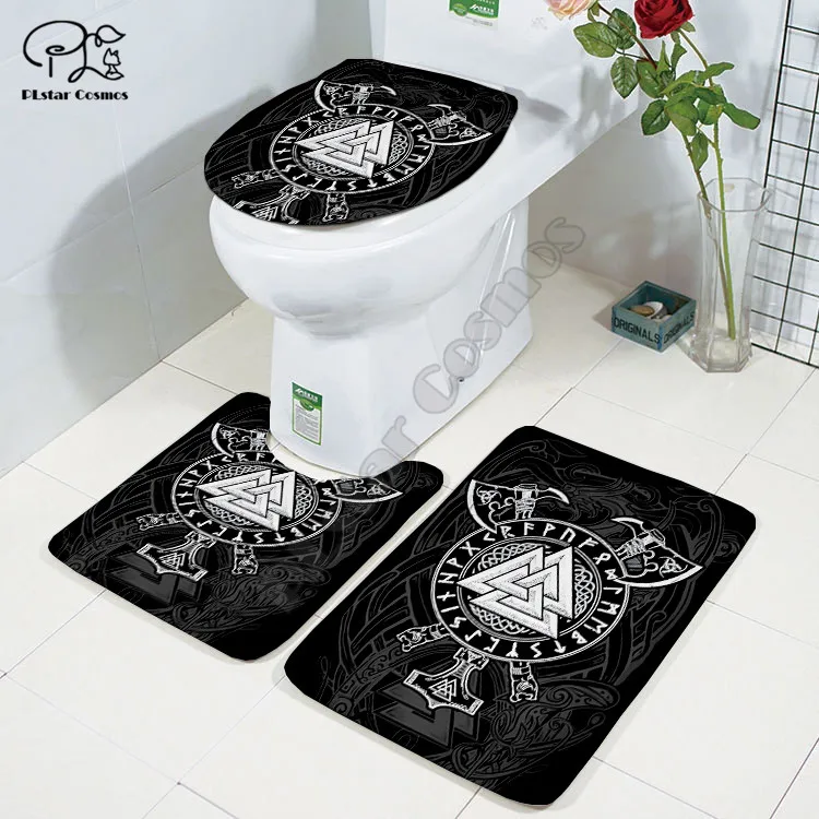 cartoon funny viking tattoo 3d printed bathroom pedestal rug lid toilet cover bath mat set drop shipping style 3 free global shipping