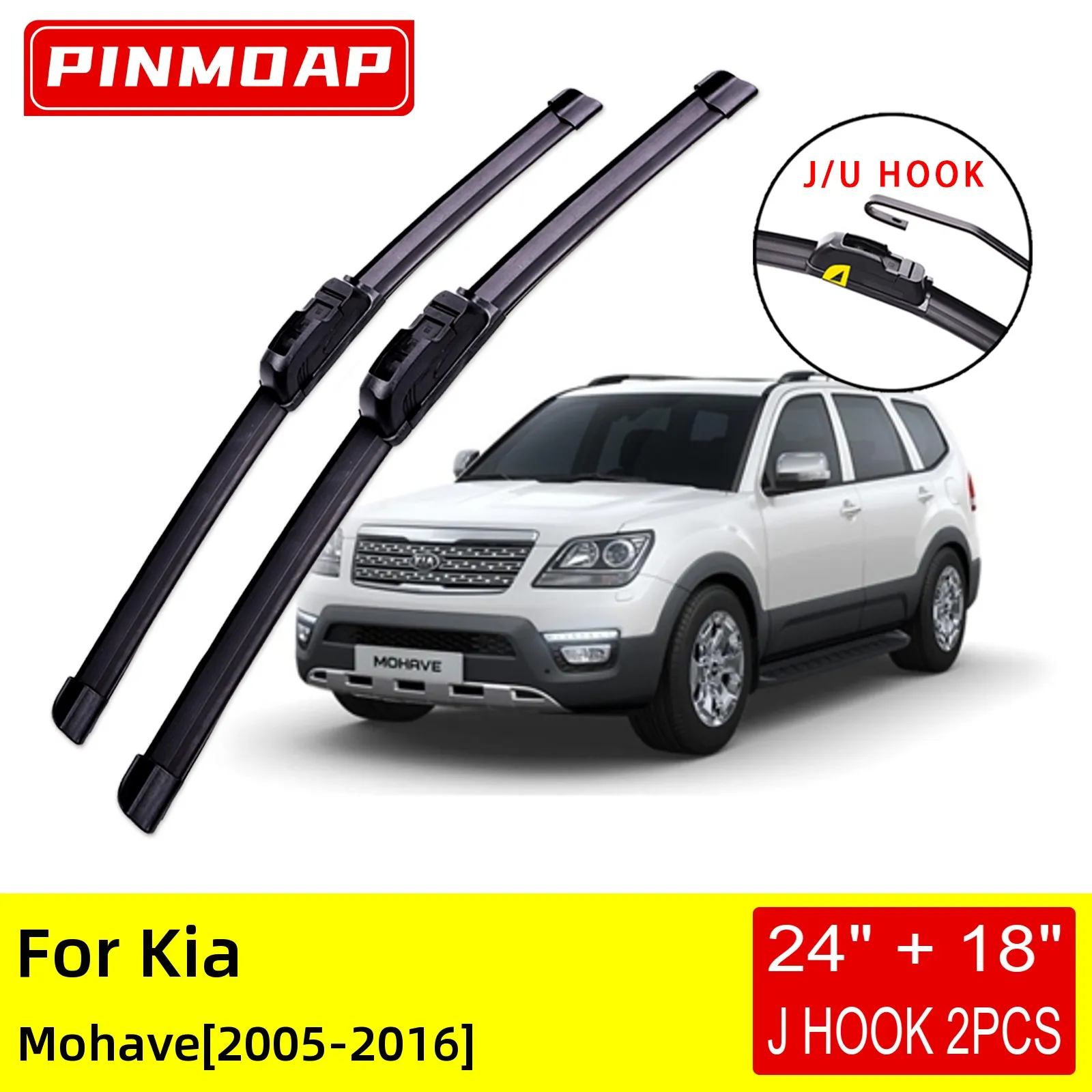 For Kia Mohave 2006 2007 2008 2009 2010 2011 2012 2013 2014 2015 2016 Front Wiper Blades Brushes Cutter Accessories U J Hook