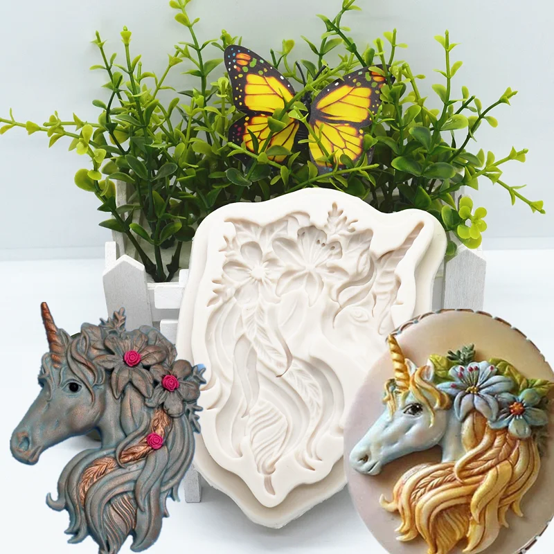 

Silicone Resin Mold Beautiful Unicorn Head Kitchen Baking Tool For DIY Cake Chocolate Lace Decoration Fondant Moulds Supplies