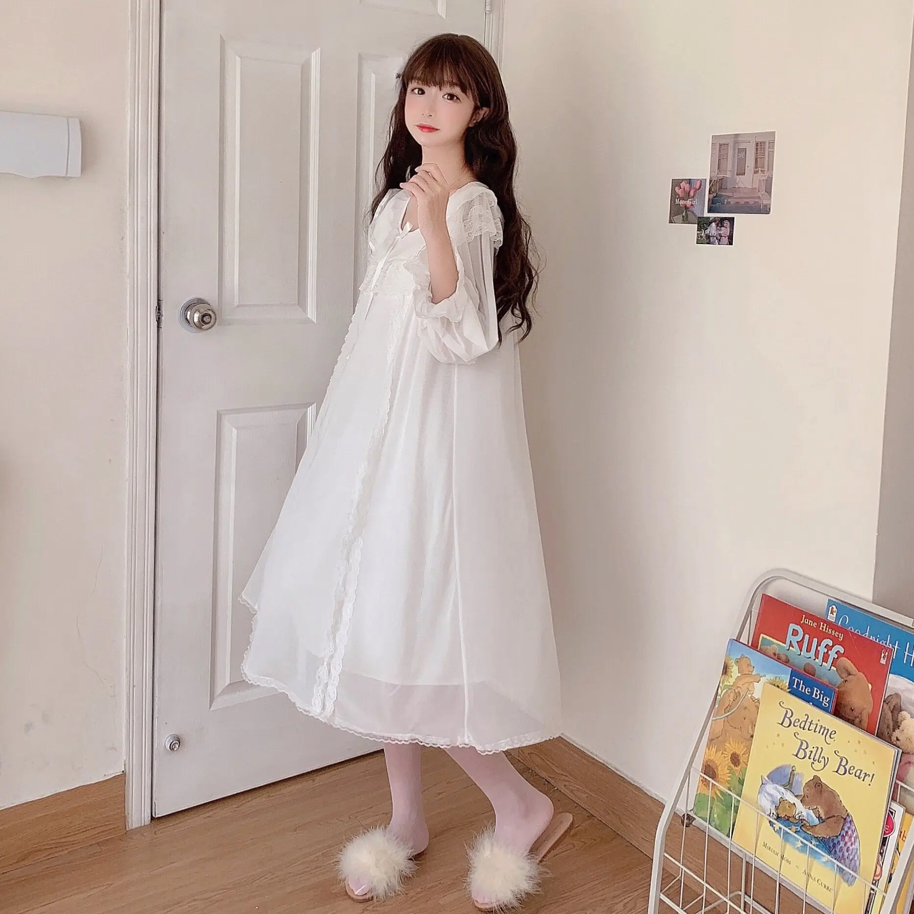 

Night Gown New Female Sexy Nightwear Korean Version Ins Court Yukata Lace Girl Ruffled Nightdress New Arrival Bride Robe
