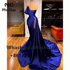 Женское длинное вечернее платье Royer, синее шелковое атласное платье с оборками, плиссированное платье для выпускного вечера, 2022