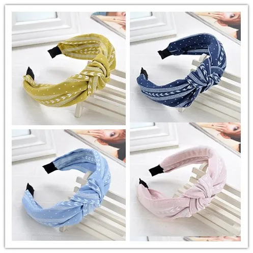 Ободок для волос широкий женский тканевый обруч с перехлёстом принтом аксессуар