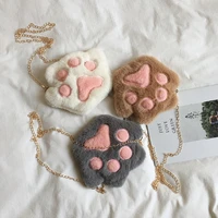 2021 new childrens coin purse cute bear paw plush chain zipper messenger bag lovely girls accessories shoulder bag kids purse