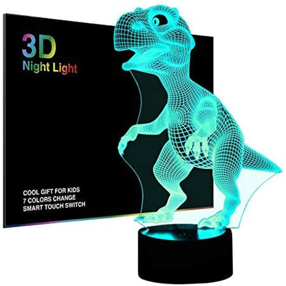 

Ночная Светодиодная лампа с динозавром, 3D, мультяшная, модная Настольная лампа с пультом дистанционного управления для детей, подарок на Ро...