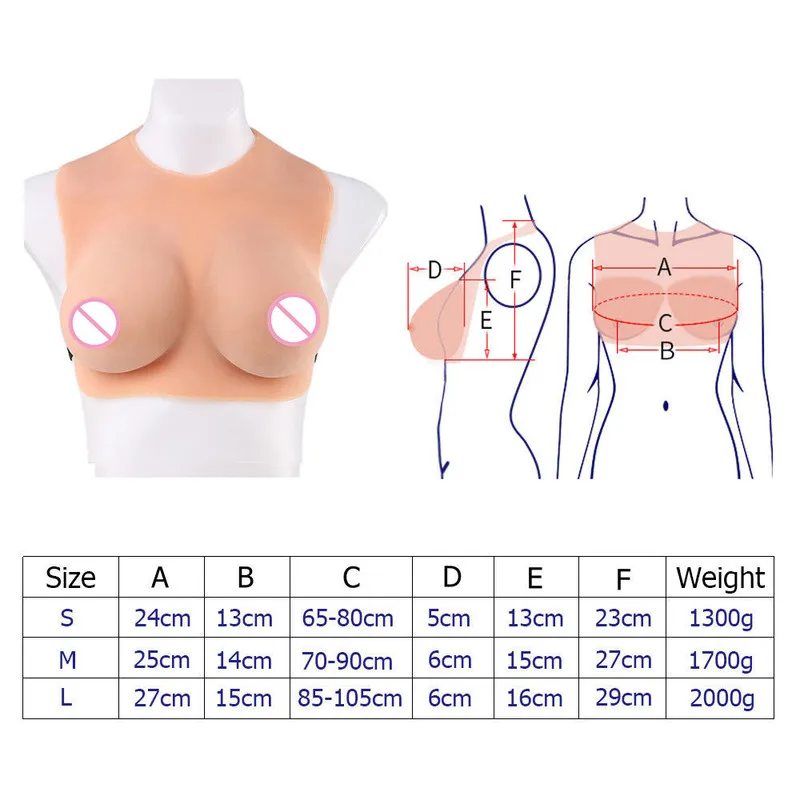 Artificial Silicone Breast Forms Half-body Soft Fake Breast Tight Suit CD Crossdresser Transgender Boobs Plus Size Push Up Bra