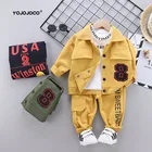 Одежда для маленьких мальчиков, новый весенне-осенний хлопковый Детский костюм, Повседневная рабочая одежда с принтом букв и лацканами для мальчиков, костюм из трех предметов