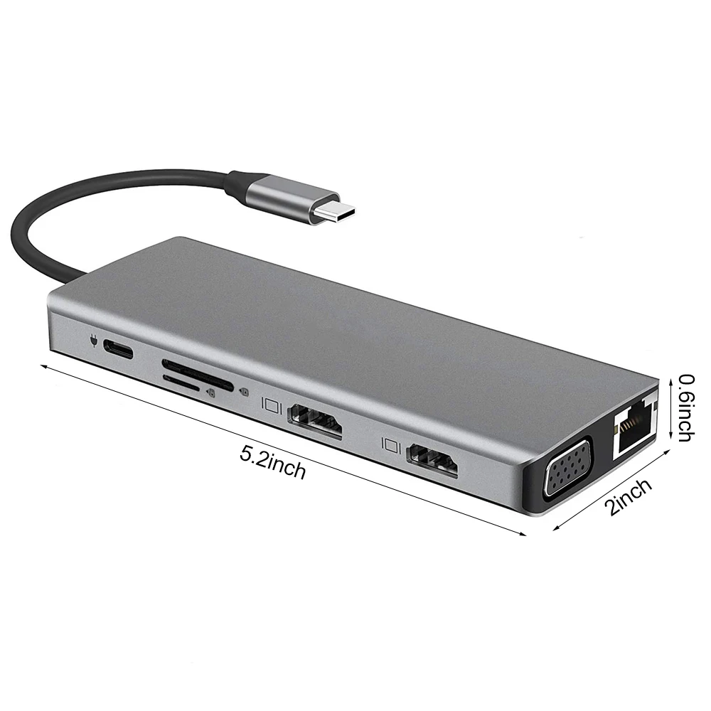 

USB-концентратор 12 в 1, с тройным дисплеем, USB Type-C