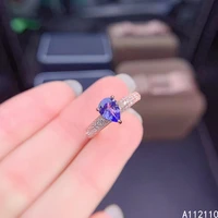 fine jewelry 925 sterling silver inset with natural gemstone womens classic trendy water drop tanzanite exquisite ring support