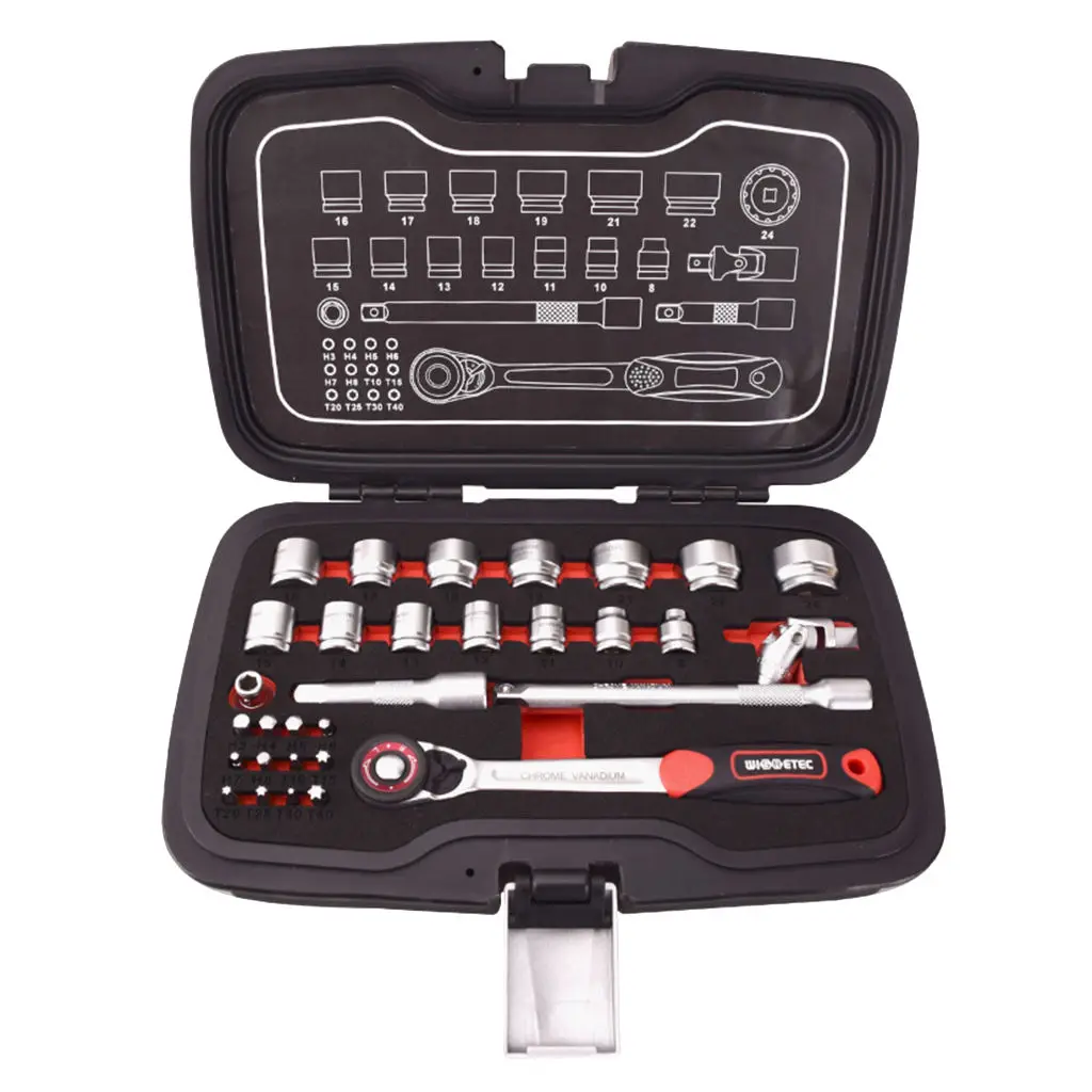 

31Pcs Mini Wrench Ratchet Spanner 1/4inch Socket Batch Head Set Tool W/Case