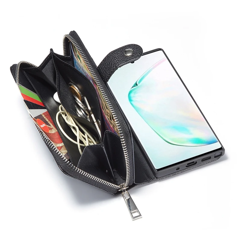 Роскошный кожаный чехол кошелек Litchi на молнии для Samsung Galaxy Note 10 20 8 9 S8 S9 S10 S20 Plus