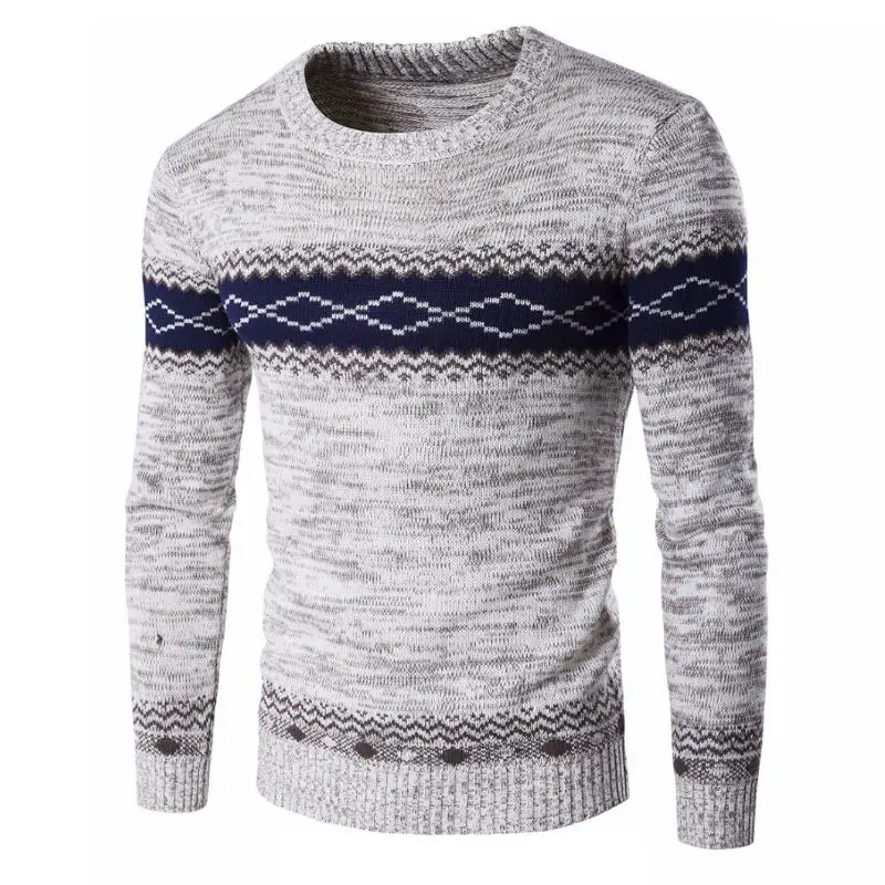 Мужской модный свитер на осень/зиму повседневный полосатый пуловер с круглым