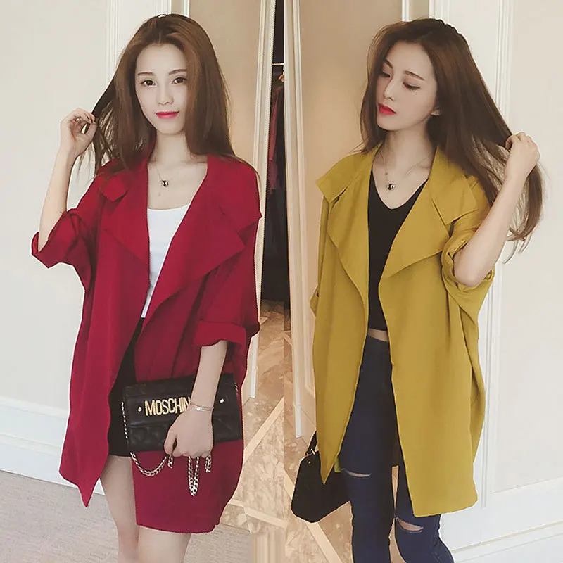 Тренчкот женская одежда весеннее Свободное пальто средней длины тренчкот с