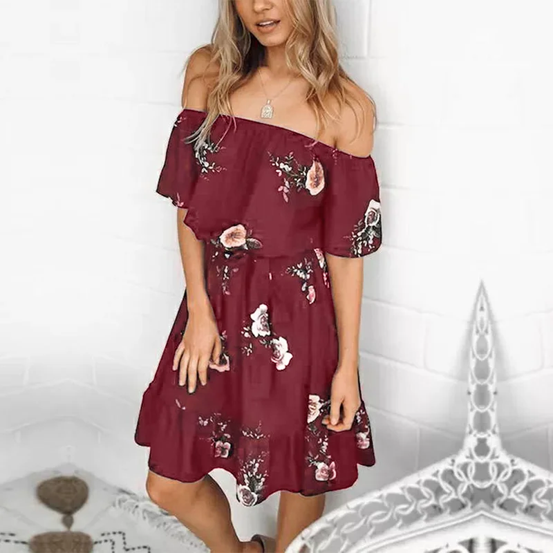 Женское платье с открытыми плечами Повседневное коротким рукавом и вырезом