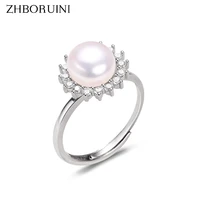 zhboruini 2021 pearl ring 100 real natural pearl two color 925 sterling silver rhinestone ring women simple vintage jewelry