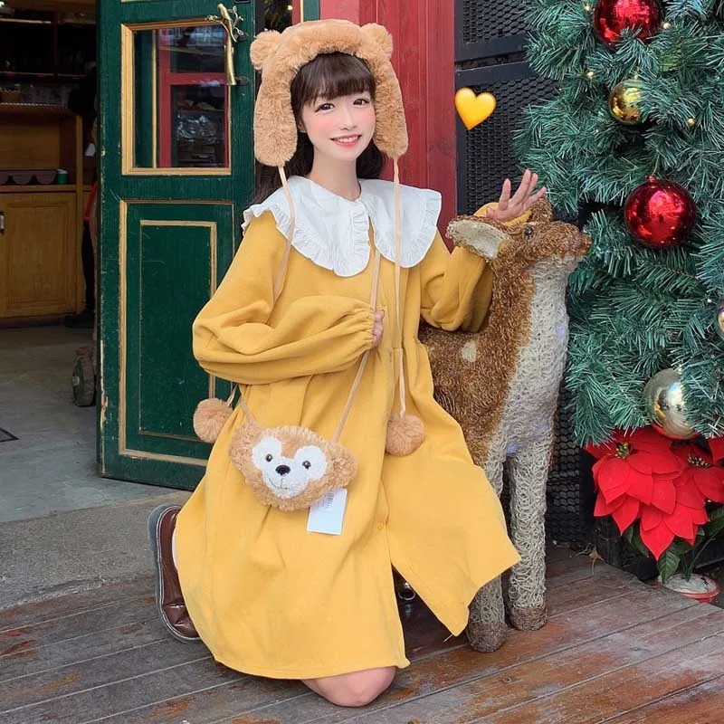 

Sweet Girl Cute Dress Japanese Vintage French Lolita Women Dresses Spring Autumn Ladies Fashion Long Sleeve Dress Mini Dress