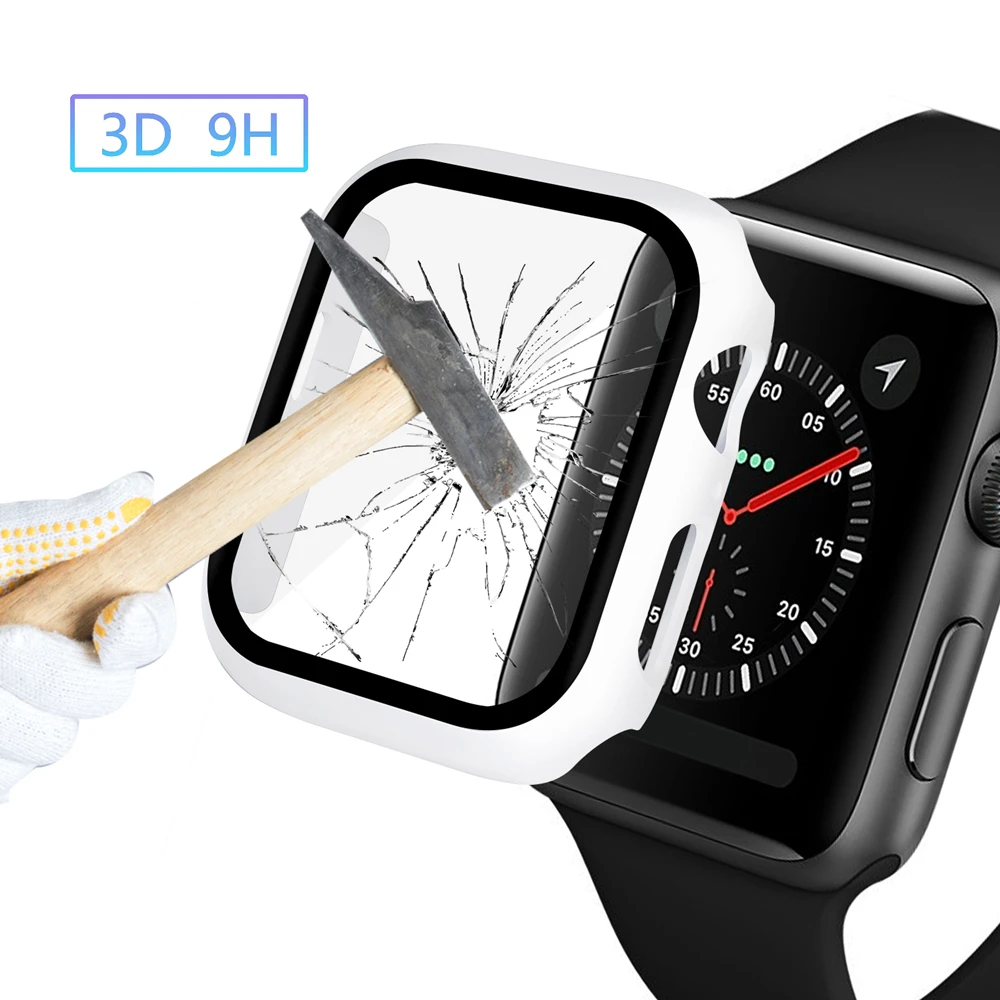 

For Apple Watch 44mm Series 5 Case With Glass Screen Protector PC + Bulletproof Full Protection Bumper For Iwatch 4 40mm HD Film