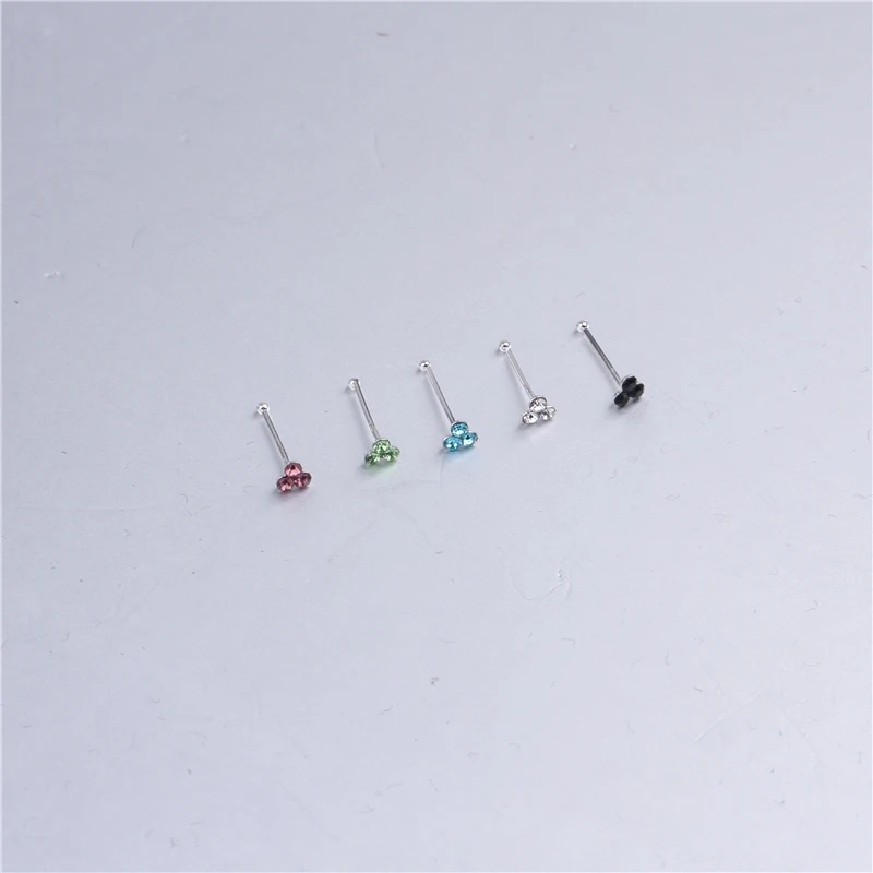 20 PCS Crystal Nose Stud for Women Men Nose Piercing Jewelry 3 Stone Nose Bone Ball Pin Wholesale images - 6