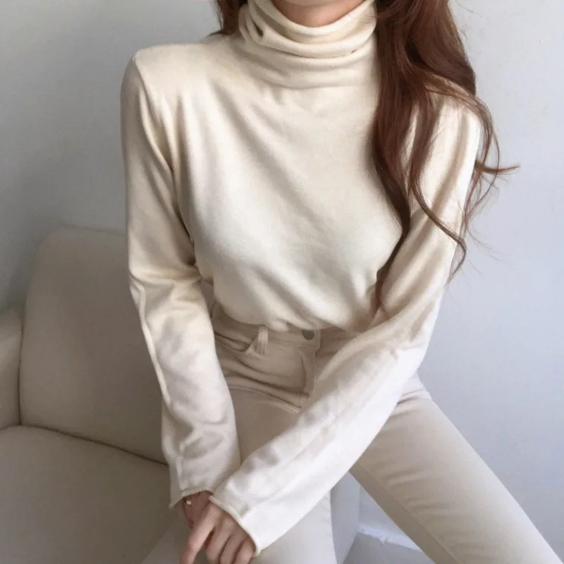 

Autumn and Winter Simple All Match Turtleneck Pullover Solid Slim Full Sweater Women Z024