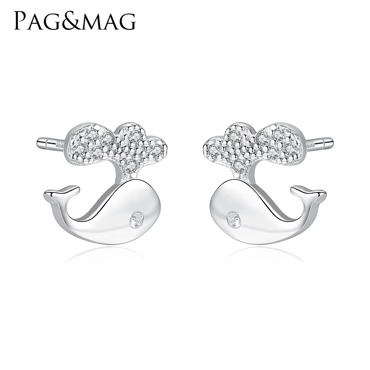 PAG&MAG, новые серьги из серебра S925 пробы, Корейская версия, Простые Модные Изящные маленькие серьги с дельфином, инкрустированные цирконием