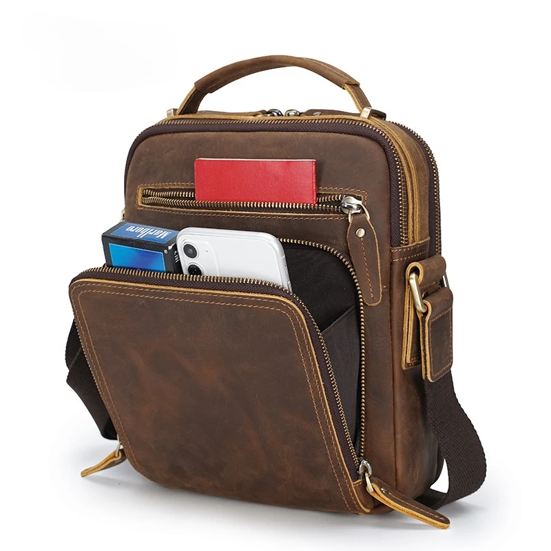 

Модные мужские сумки через плечо из натуральной кожи, деловые мессенджеры на ремне с клапаном, брендовая мужская слинг-сумка для Ipad, сотовог...